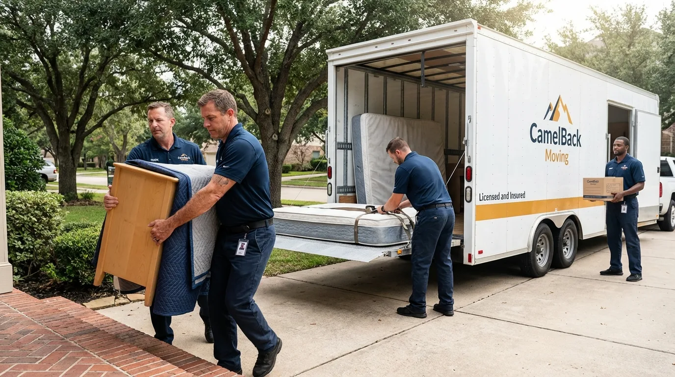 Crew loading residential truck for cross-state move from East Dublin, GA