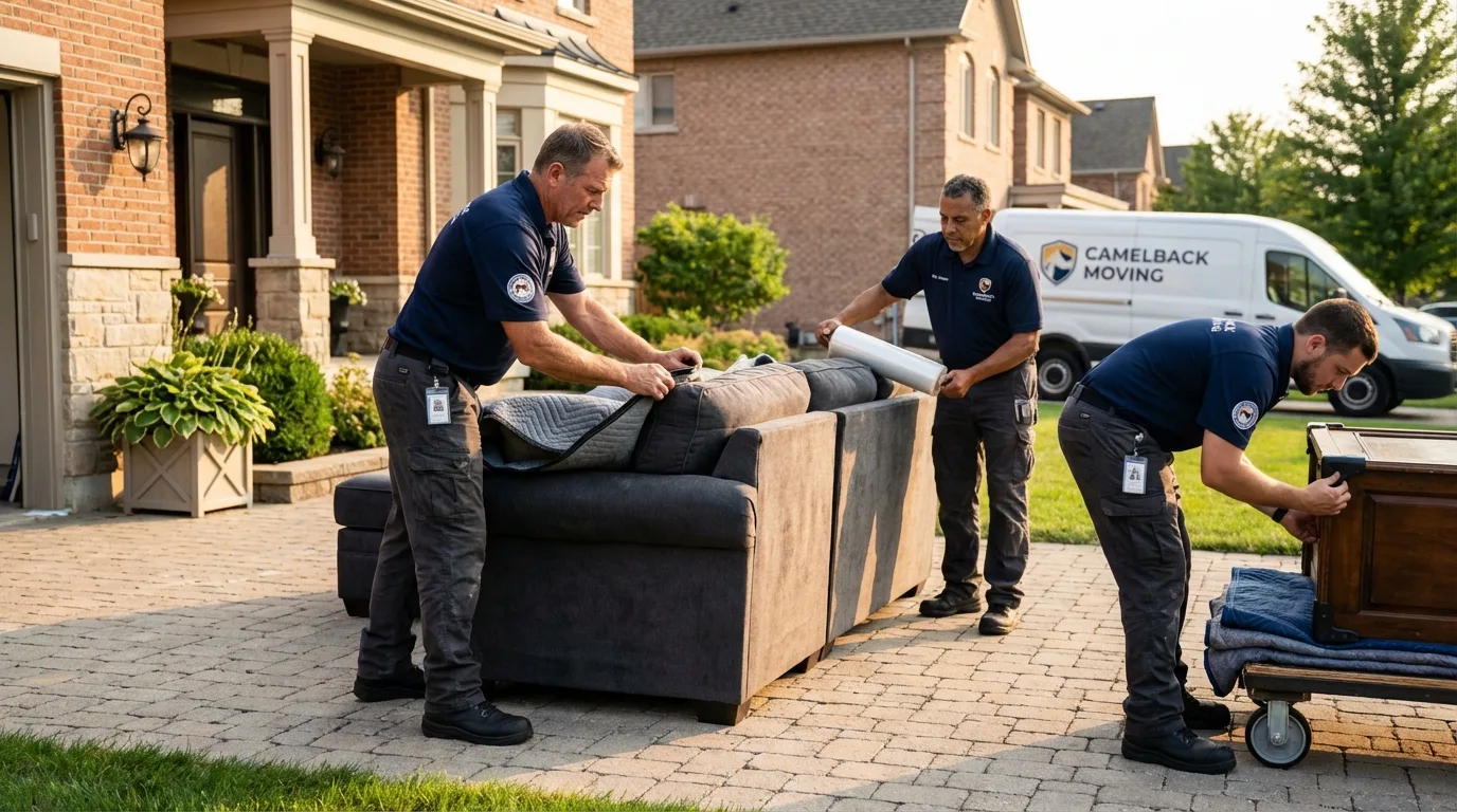 Large estate moving crew wrapping furniture in East Dublin, GA