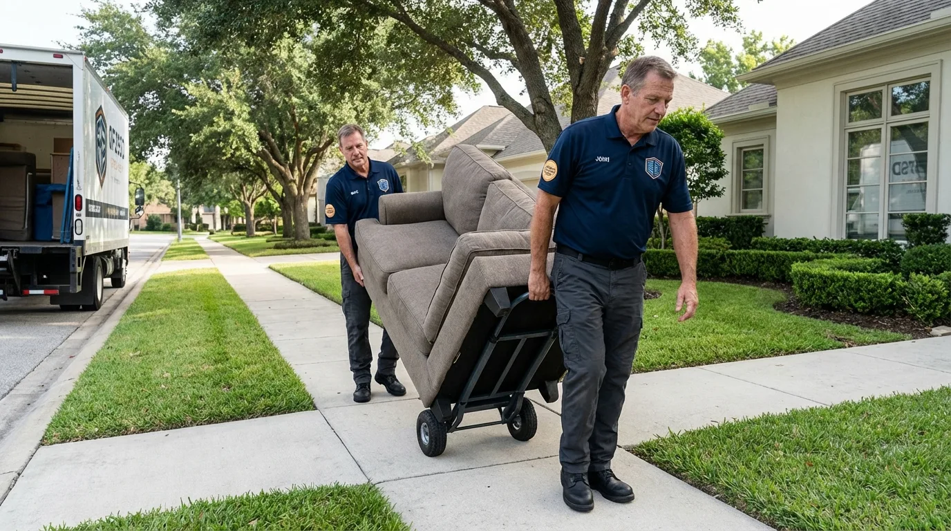 Local residential moving crew loading furniture in East Dublin, GA