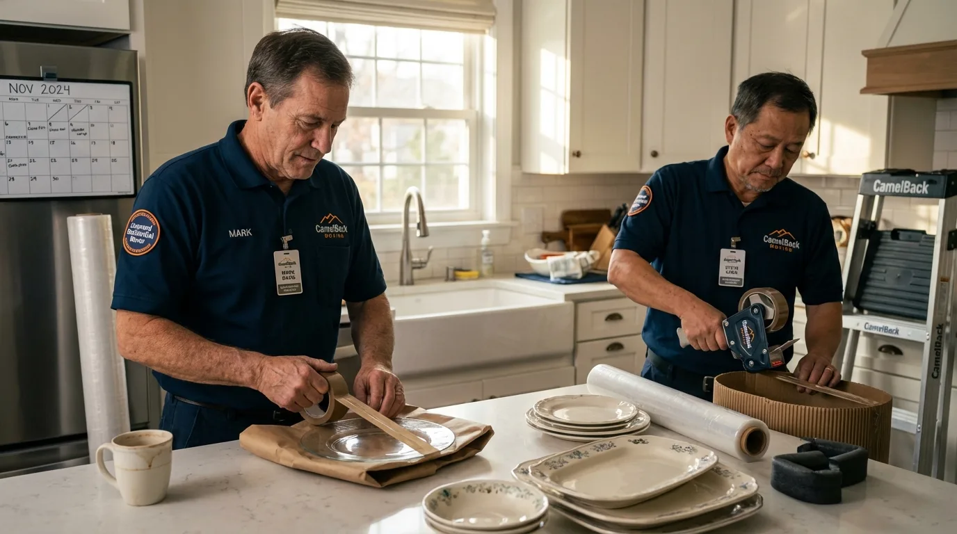 Professional crew packing kitchen dishware in East Dublin, GA