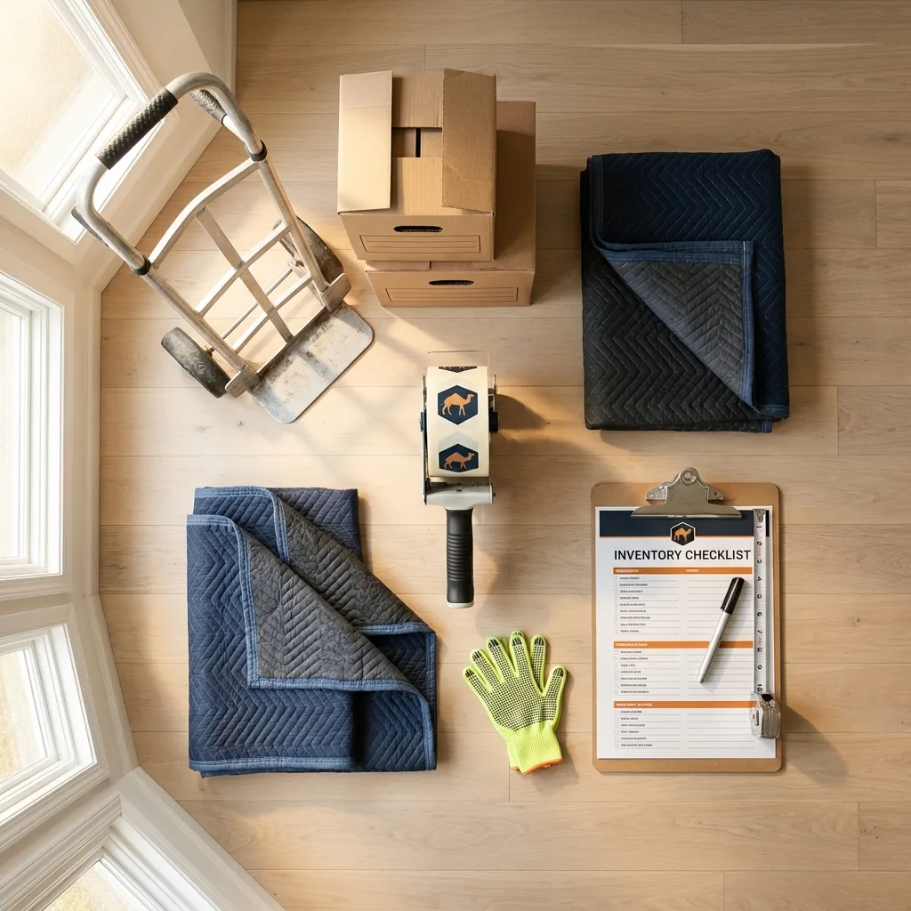 Professional moving supplies and packing materials layout for East Dublin residential relocations